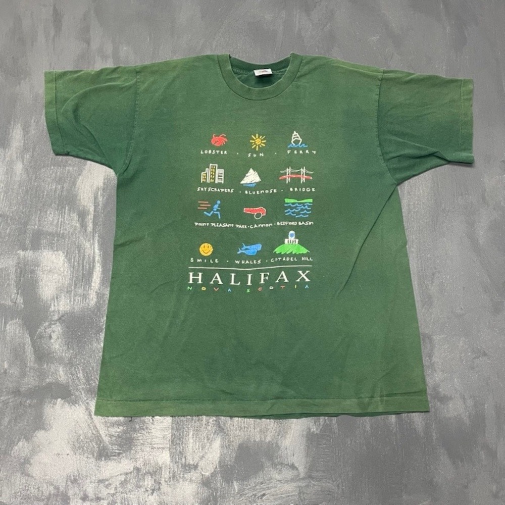 Vintage Halifax Nova Scotia T Shirt XL Green 90s Excellent Tee Fruit of the Loom